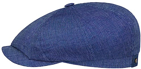 Stetson Hatteras Pandico Flatcap Zweifarbige Mütze 100% Leinen Nadelstreifen Herren Made in EU Frühjahr Sommer blau-weiß 62 cm