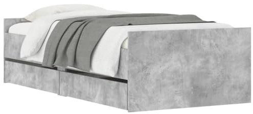 vidaXL Cadre de Lit avec Tiroirs, Lit Simple avec Sommier à Lattes, Lit Adulte de Chambre, Moderne, Gris Béton 90x190 cm Bois d'Ingénierie