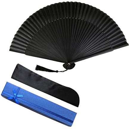 Zerodeko Handheld Fan for Men Black Folding Fan Chinese Style Sturdy Bamboo for Decorations