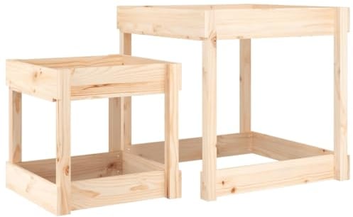 vidaXL Solid Pine Wood Sand Tables 2 pcs Set - Outdoor Sensory Play Activity Tables, Nestable for Compact Storage, Spacious Top, Untreated Natural Finish, for Gardens & Patios