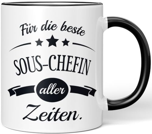 JUNIWORDS Tasse, Für die beste Sous-Chefin aller Zeiten, Schwarz (6101754)