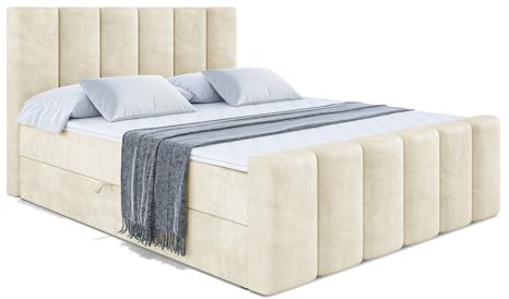 ALTDECOR Boxspringbett mit Matratze und Lattenrost, Boxbett, Topper, Fußteil, Polsterbett mit Bettkasten, Bett mit Stauraum H3-Matratze, Springboxbett - BOXI1-Z - 140x200 - Beige Monolith 04