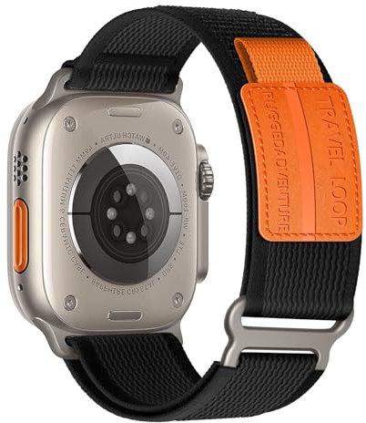Trail Loop for Apple Watch Ultra/2 Straps 49mm 46mm 44mm 45mm 42mm 41mm 40mm 38mm iWatch Strap Men/Women,Nylon Sport Strap for Apple Watch Series 10 Strap 9 8 7 6 5 4 3 SE/2,Black/Leather L