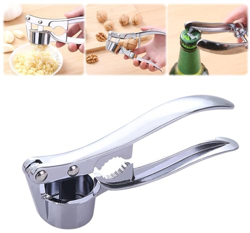 Knoblauchpresse aus Edelstahl, 2024 Premium Knoblauchpresse, Multifunktional Knoblauchschneider Leicht zu reinigende Garlic Press Knoblauchpresse Spülmaschinenfest (1, mittlere Größe)