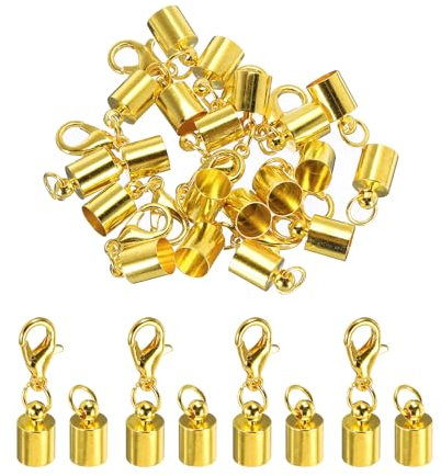 sourcing map 10Pcs Cord End Caps, 5.5mm End Caps Barrel Beads Kumihimo End Caps Iron for Leather Ribbon Clamp Clasp Jewelry Making Necklace Cord DIY Craft (Gold)