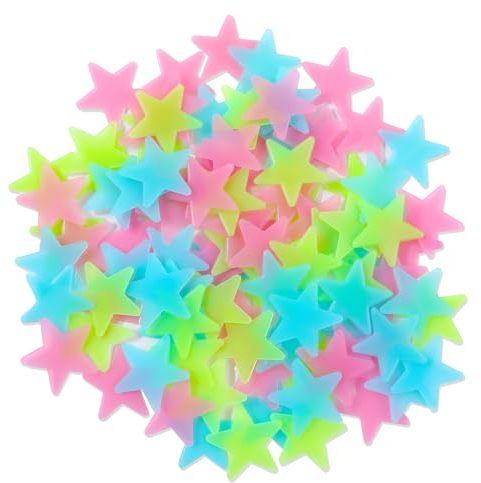 100 Stück Bunt Sterne Wandaufkleber Set, Selbstklebende Nachtleuchtende Leuchtende Wanddeko für Kinderzimmer, Abnehmbare Sterne und Mond Aufkleber für Decken und Wände für Baby- und Kinderzimmer(Bunt)