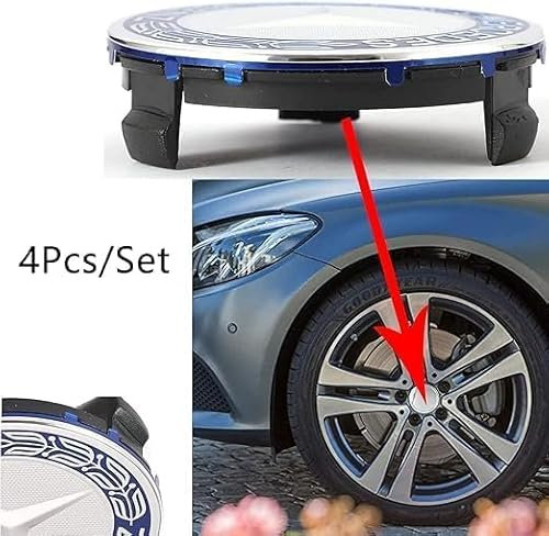 Kayserena Mercedes Lot de 4 cache-moyeux de rechange taille OEM pour centre de roue Be-nz 75 mm (bleu)
