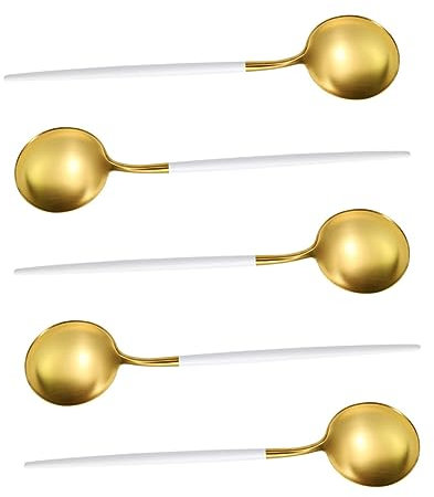 Mikinona Cucharas Soperas Pequeñas De Acero Inoxidable 5 Piezas Redondas Diseño Ergonómico Utensilios De Cocina Para y Comidas Occidentales