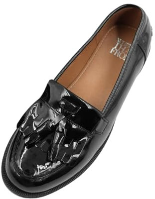 [Fashion Thirsty] Where´s That From - Mocassini da donna Imogen, con nappa, in pelle verniciata, scarpe da donna senza lacci, nero, 41 EU