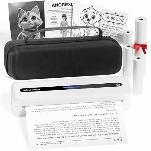 Itari Imprimante portable pour voyage avec étui et 4 rouleaux de papier, imprimante thermique sans encre, prend en charge 21,6 x 27,9 cm A4 et lettre américaine, sans fil, compatible avec iPhone