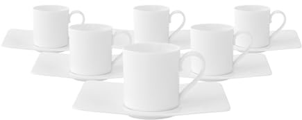 Villeroy & Boch Modern Grace Espressotassen mit Untertassen 6er Set, 80 ml, Tassen-Untertassen-Set für 6 Personen, Premium Bone Porzellan, Weiß
