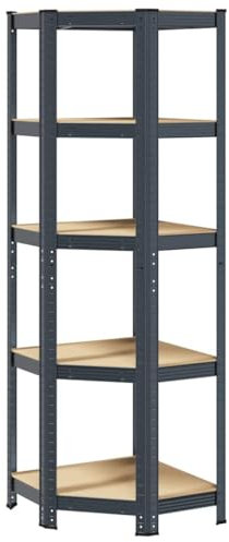 vidaXL Eckregal mit 5 Böden Anthrazit Stahl & Holzwerkstoff, Garagenregal, Garagenregal, Schwerlastregal, Industrieregal, Lagerregal, Werkstattregal