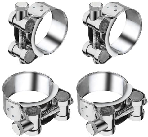 Yemiany 4 pezzi Morsetto per Tubo di Scarico 304, 60-63 mm, Morsetto Scarico Moto, Morsetti di Scarico con Doppio Morsetto, Fascetta per Marmitta Auto