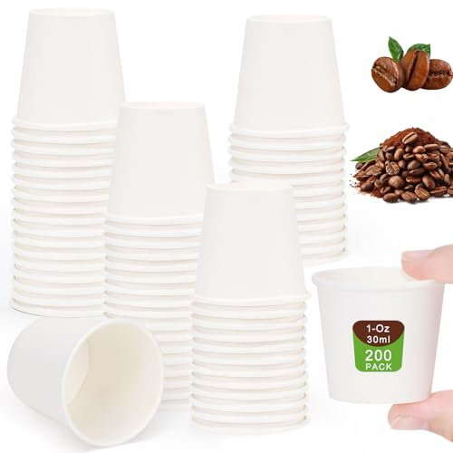 YBCCBY 200 x 30ml Paper Cups for Hot & Cold Drinks Coffee Cups Party Cups Sauce Dipping Pots Biodegradable and Compostable White Portion Cups for Serving Samples, Portions for Party Holiday Wedding