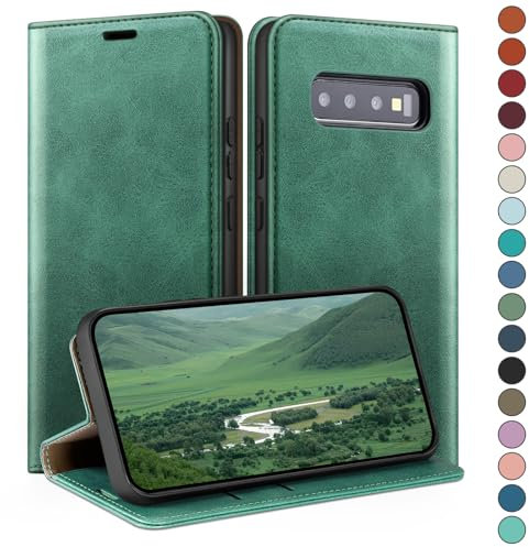 HUOUH für Samsung Galaxy S10 Plus Hülle mit RFID Schutzhülle aus Lederhülle Handyhülle,Kartenfach Leder ständer Handy hülle,360 Grad Schutz Cover für Samsung S10 Plus Klapphülle Wallet Case Hellgrün