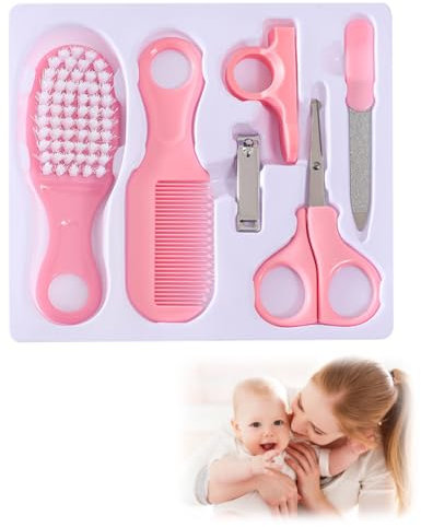 Brosse Bebe, Peigne Bebe Croute de Lait, 6 Pcs Set de Soins pour Bébé, Lime à Ongles, Coupe Ongles