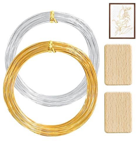 Filigranes Emaille-Kunstmalerei-Bastelset, filigrane emaillierte Seide, Gold und Silber, zwei Holzpaneele (4 Stück - Gold und Silber filigran + zwei Untersetzer)