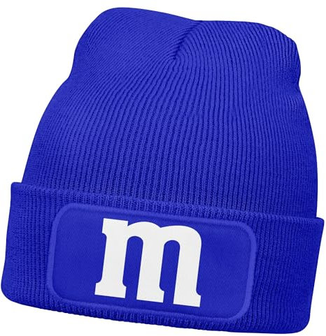MoonWorks® Damen Beanie Patch Strickmütze Spruch Karneval Fasching Aufdruck M Damenmütze Blau Unisize