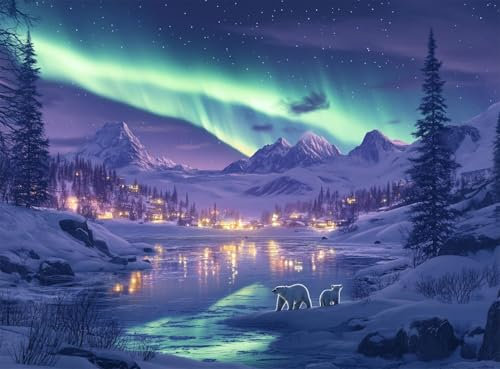 Yunlus 1000 Pieces Jigsaw Puzzles for Adults Northern Lights Polar Bear Puzzle Impossible Hard Difficult Challenging Puzzle for Teens 1000pc Nature Jigsaw Puzzles 28 x 20 inch