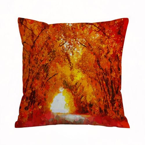 ERRTU Throw Pillow Case Pillowcase Square Printed Cushion Cover for Living Room Sofa Couch Bed Car,Autumn landscape orange painted palette knife.,20x20 in