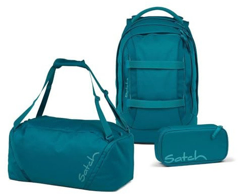Satch Pack Schulrucksack Set 3tlg. inkl. Schlamperbox und Sporttasche (Deep Petrol)