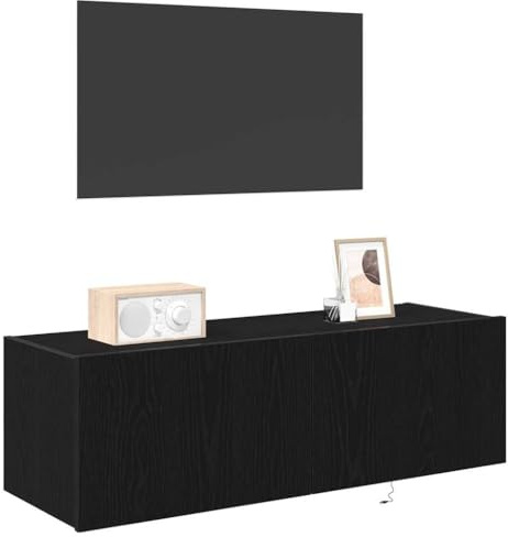 vidaXL TV-Wandschrank 2 STK. Schwarz Eichen-Optik Holzwerkstoff | Eingebaute LED-Leuchten für eine tolle Atmosphäre, Geräumiges Design, um deine Medien zu sortieren,
