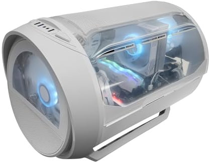 Mars Gaming MC-CYLON, Case Gaming MicroATX, Design Turbina Cilindrico, Pannello in Vetro Temperato e Finestra Superiore Panoramica Curva, Ventola Frontale RGB 200mm + Ventola Posteriore 120mm, Bianco