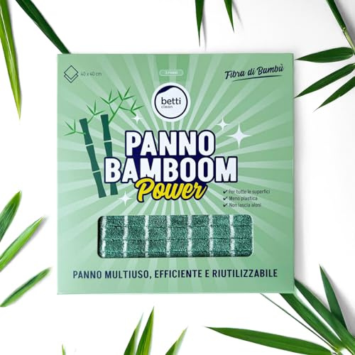 Betti Clean – Set 3 panni BAMBOOM Power in microfibra con fibra di bambù | Multiuso Auto, Bici, Cucina, Vetri e Casa | Riutilizzabili, Con 26% in meno di plastica.