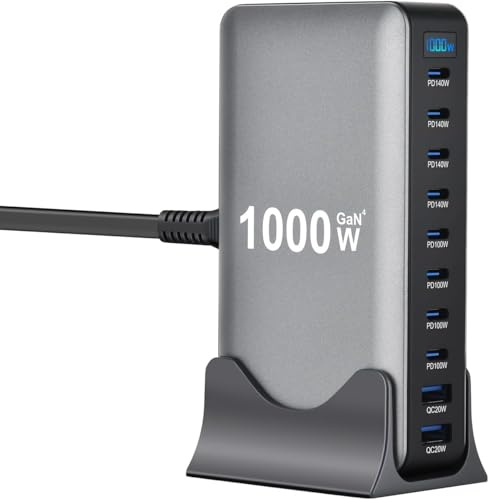 1000W USB C Charger, 140W GaN Multi USB Charger, Fast Charger USB C, 10 Port USB Charging Station for Multiple Devices, Compatible with iPhone Galaxy Steam Deck, usbc charger