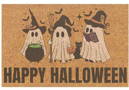 Halloween Deko Home Kokos Fußmatte Halloween für Innen - Fall Decor, Schmutzfangmatte Natur, Kokosmatte Kürbis Weiß, Fußabtreter Rutschfest für Flur, Terrasse, Eingangsbereich, Außen, Outdoor