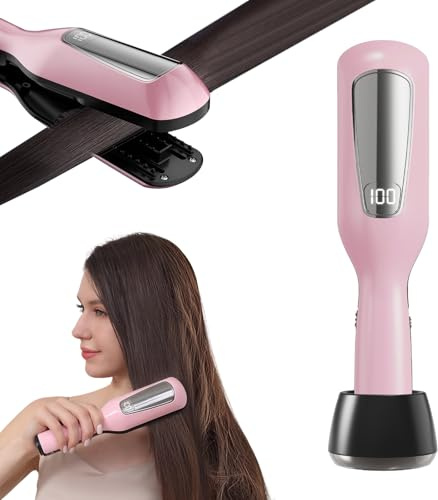 Removedor de puntas de pelo inalámbrico portátil recargable con iones negativos, indicador de potencia, cortapelos con puntas abiertas, elimina las puntas abiertas y el cabello dañado (rosa)