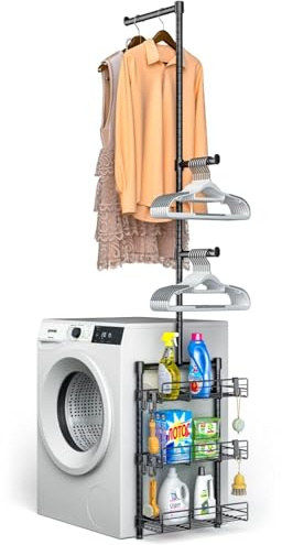 steelhooyee Laundry Room Shelves - Over The Washer and Dryer Storage Shelf, Laundry Hanging Rod with Basket and Hanger Organizer for Laundry Room Organization