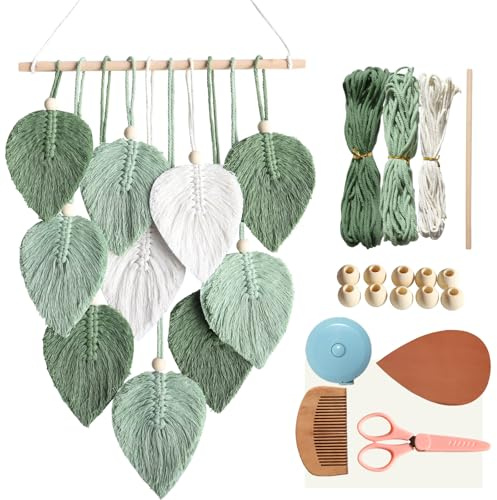 HENGLUO Makramee Wandbehänge, 3 Farbe Makramee Blätter, 50M Makrame Garn Set, Makrame Set Anfänger Mit Anleitung, Boho Wanddeko