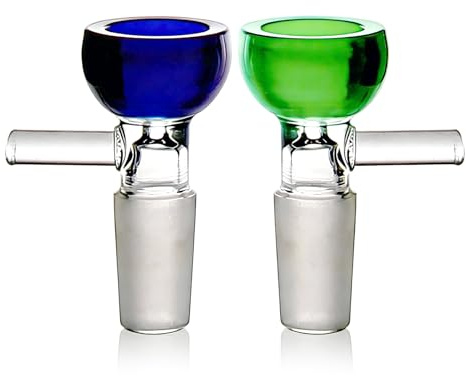 2 PCS Glass Bong Bowl 14.5mm with Smoking Pipe, Oil Rig Hookah Pipe Bowls | Blue+Green Male Glass Bong Bowl Adaptor, Water Bong Smoking Tools, Bongs Accessories