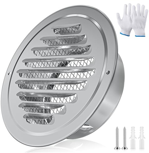 HG Power Rejilla de Ventilación para Pared de 150 mm, 6 Pulgadas, Redonda de Acero Inoxidable con Malla Antiinsectos, Rejilla para Extractor de Aire, Cubierta para Secadora, Ideal para Baño y Cocina