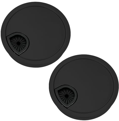 FEIHS 2 Pièces Couvercle du Trou de Câble,Ouverture de 80 mm, amovible | Alliage de zinc,Noir,anneau intérieur souple enveloppant les câbles,résistant à l'usure,adapté aux bureaux à plateau