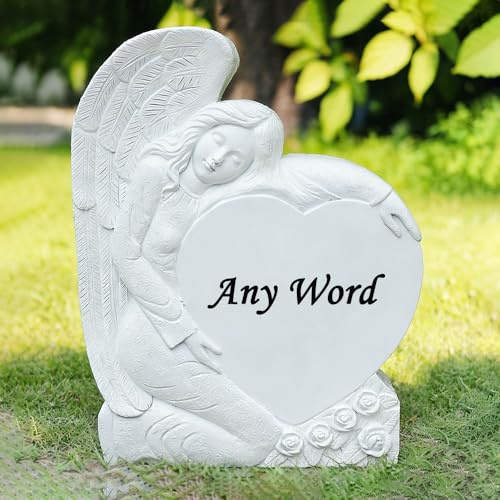 Pietre commemorative da giardino personalizzate con angelo inciso con qualsiasi parola – lapidi all'aperto cimitero pietre commemorative con angelo statua per regali di simpatia