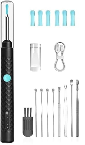 Xiaocodou Ear Wax Removal Kit Wireless Otoscope with 1920P HD Camera and 3.5mm Smart Visual Ear 6 PCS Ear Spoon Cleaner Tool with Soft Tips App Support Safe for Adults and Children
