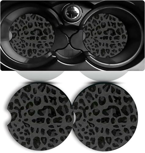 2Pcs Black Car Cup Coasters Leopard Cheetah Print Car Coasters for Cup Holders Anti-Slip Rubber Coaster Cars Interior Accessories