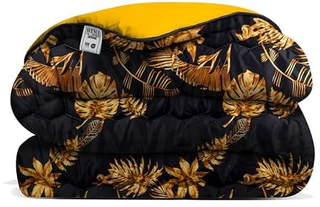 Avenue – Waschbare Bettdecke ohne Bezug – 1-Personen-Bettdecke 140 x 200 cm – Antiallergisch – Wolkenweich – Goldene Blätter – Schwarz – Ganzjahresdecke – Waschbar bei 60 °C