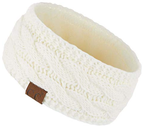 C.C Winter-Stirnband, flauschig, mit Fleece gefüttert, dick, gestrickt, Headwrap (HW-20) (HW-33), Elfenbein, Einheitsgröße