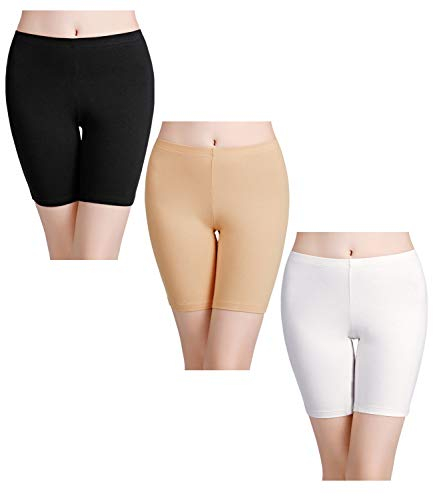 wirarpa Panty Coton Cycliste Short Femme Long Culottes Boxer Shorty Legging Boxer Caleçon Grande Lot de 3 ,Multicolor-noir, Beige, Blanc,S