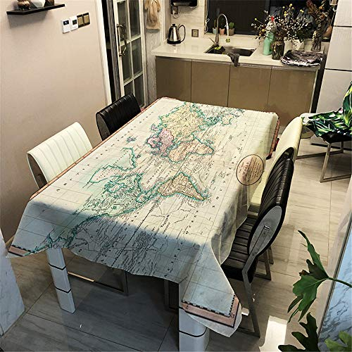 Odot Tischdecke Wasserdicht Polyester Rechteckig, Pflegeleicht Fleckschutz Ölfest Abwaschbar Outdoor Garten Deko Mehrzweck Farbe & Größe Wählbar, Gemalte Weltkarte (140 * 180cm,Pink)