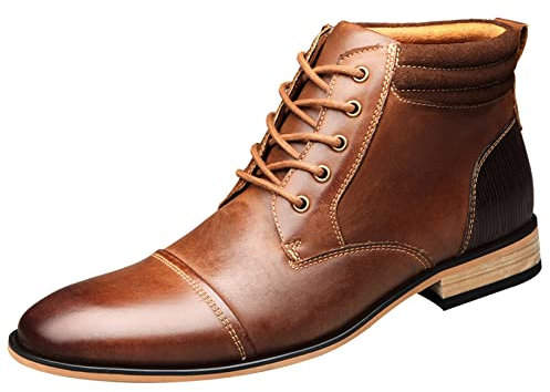 ANUFER Hombres Vintage Con Cordones Cuero Botines Cremallera Formal Zapatos de Vestir Marrón SN01825 EU45