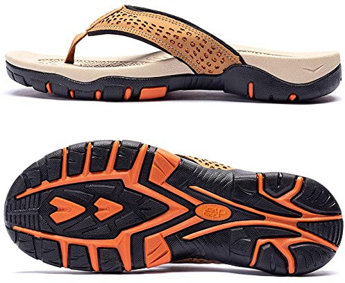 ChayChax Tongs Homme Sandales de Sports Soutien de Voûte Plantaire Flip Flop Chaussures de Plage et Piscine Antidérapant,Kaki,41 EU