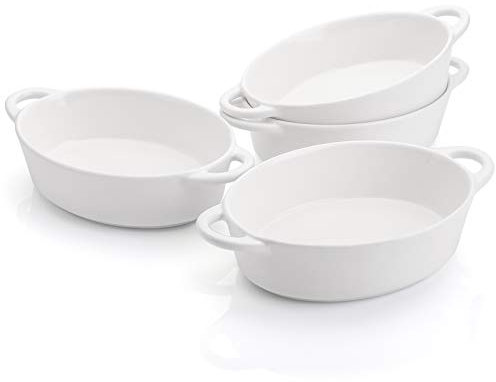 Foraineam 4 Pack 20 Ounce Porcelain Ramekins with Double Handles Oval Creme Brulee Souffle Baking Dishes