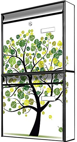 banjado® Briefkastenanlage 2 Fach 36x64x10cm mit Motiv/Briefkasten groß mit Namensschild/Postkasten A4 Einwurf inkl. Montagematerial & je 2 Schlüsseln/Briefkasten ohne Zeitungsfach