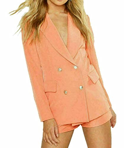 TrendyFashion Womens Casual Gold Button Long Sleeve Ladies Double Breasted Duster Coat Jacket Open Front Blazer