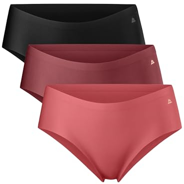 DANISH ENDURANCE No Show Hipster Panties für Damen, 3er Pack, Invisible Slips, Unsichtbare Unterwäsche aus recycelter Mikrofaser für Alltag & Sport (Mehrfarbig (1x Blush, 1x Ruby, 1x Schwarz), S)