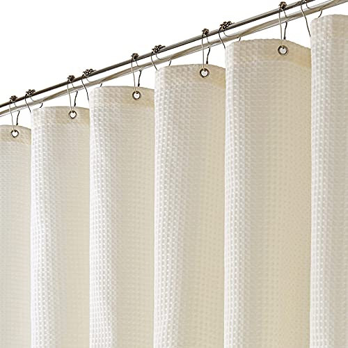 BTTN Waffle Shower Curtains, Weighted Mould Proof Resistant Thick Fabric Shower Curtain for Bathroom, Hotel Luxury Waterproof Cloth Wet Room Shower Curtain Set with 12 Hooks (182 x 182cm, Cream/Ivory)